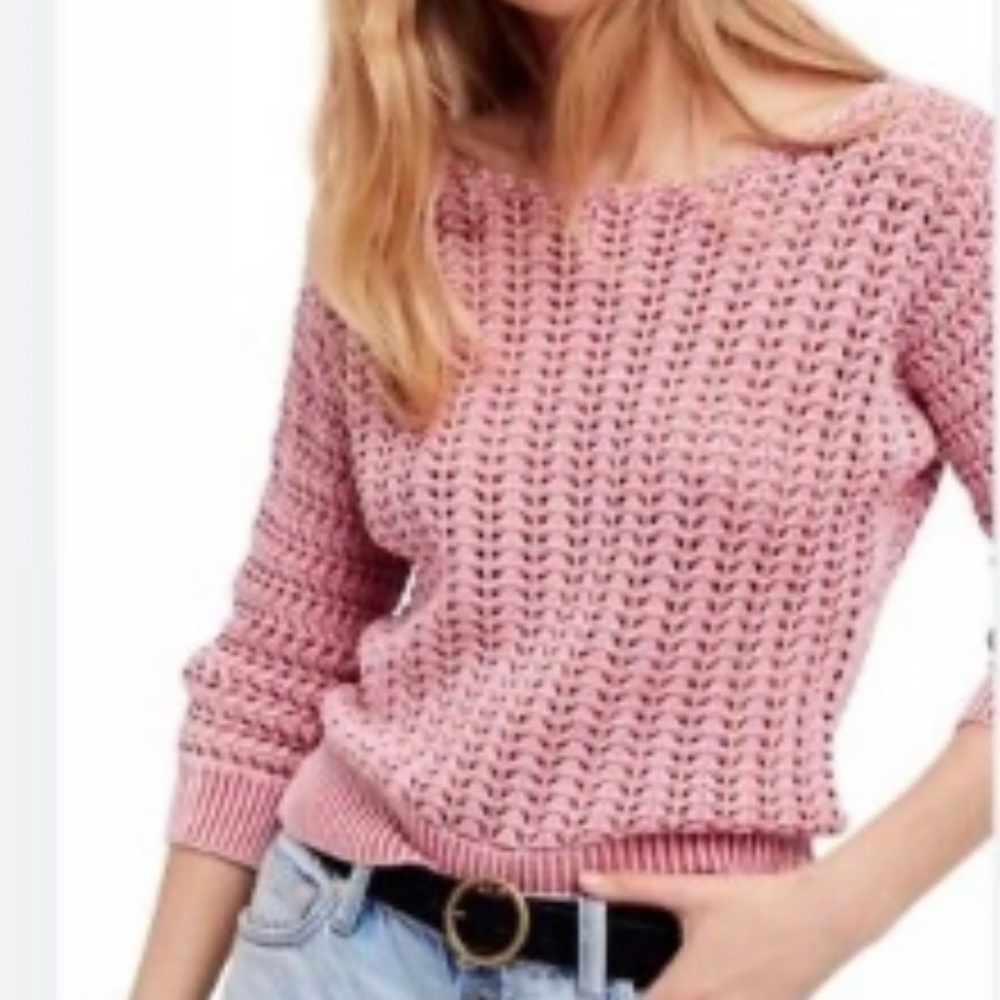 Free People Boomerang Cotton Boat Neck Knit Sweater